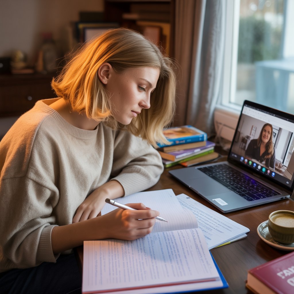 A Redhouse student at home in a live class